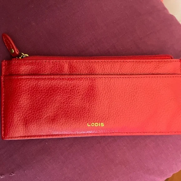 LODIS RED LEATHER CARD HOLDER! GORGEOUS! - Picture 3 of 10
